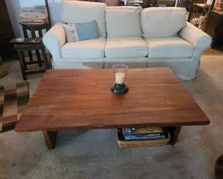 wood coffee table and sofa /slip cover sofa