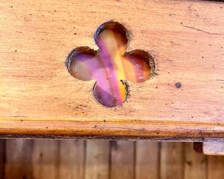 Vtg. hand made cabinet w/4 stain glass cutouts that light up and pull out drawers - approx 7' tall by 26" wide 