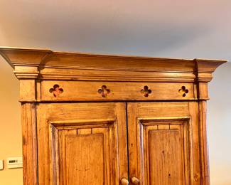 Vtg. hand made cabinet w/4 stain glass cutouts that light up and pull out drawers - approx 7' tall by 26" wide 