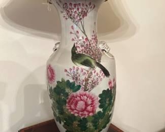 Large Hand-Painted Famille Rose Lamp with good age