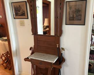 W. G. Mason Hall tree with cast Ron and brass pegs 