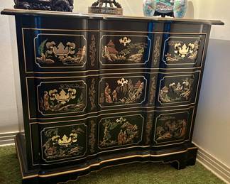Vintage Black lacquer Batchelor Chest "Et Cetera" by Drexel Heritage