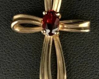 SH719V14 K Cross Pendant With Red Stone
