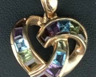 SH733V14 K Heart Pendant With Colorful Stones