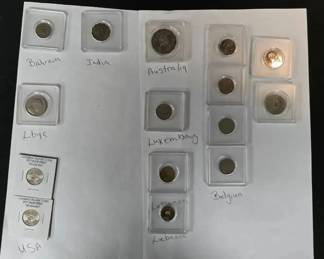 SH779Coins of Bahrain, India, Libya, USA, Australia, Luxembourg, Lebanon and Belgium