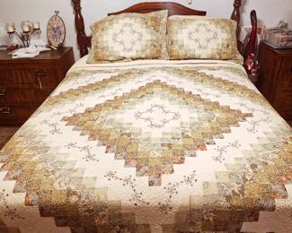 Queen bed with wooden headboard. Mattress included