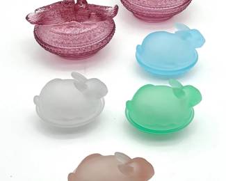 161 2VikingGlassBirdsonNests4IndianaGlassSatinBunniesonNests