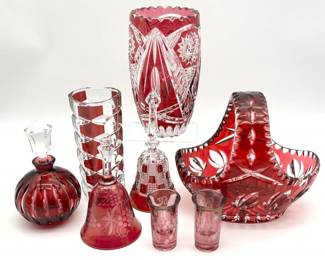 22 RedCuttoClearCrystalGlassVasesPerfumeBottleBasketandMore