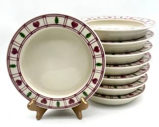 112 Setof8HartstoneStonewareHeartsandTreesPatternSoupBowls