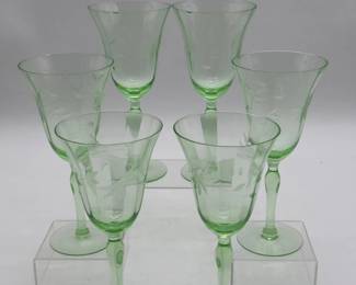 142 Setof6EtchedUraniumWineGlasses