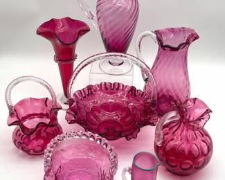 77 CranberryGlassLotFeaturingMultipleFentonPieces