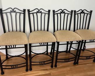 31 FourIronWroughtStyledBarstoolswithUpholsteredSeats