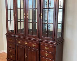 132 LargeSolidWoodCherryFinishChinaHutchwithGlassShelves