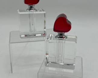 208 TwoOlegCassiniLeadCrystalPerfumeBottleswithRedHeartStoppers