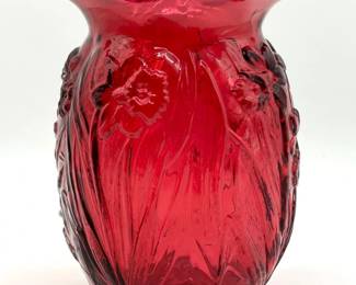 29 FentonDeepCranberryDaffodilDoubleCrimpRuffleTop8Vase