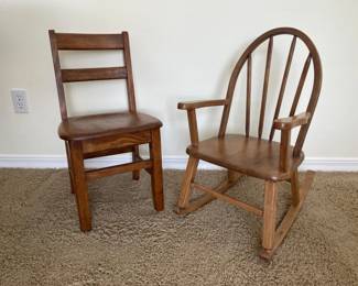 56 TwoWoodenSmallChildrensSizedChairs