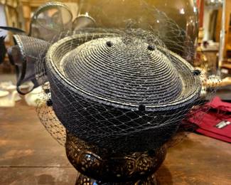 Lord and Taylor vintage fascinator hat with netting and feathers