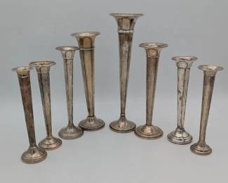Set of 8 Vintage Sterling Silver Bud Vases
