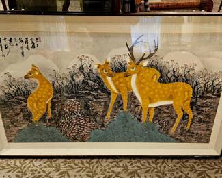 Oversized MCM painted scene behind glass