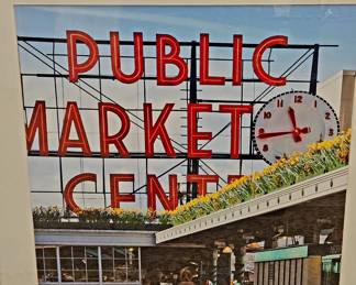 Pike Place Market art, matted and framed