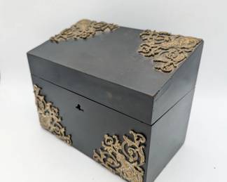 Stunning black and gilt wooden  filing box,  19th c.