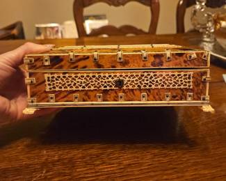 Antique Anglo-Indian Vizagapatam Sandalwood, shell and ivory Inlaid Casket Box 2nd view