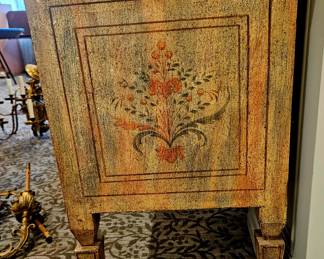 Italian hand painted 19th c Commode w two drawers