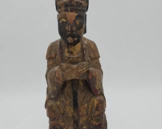 Early Qing Dynasty Chinese polychrome temple figure  or diety possibly late Ming temple. 8.5"h x 3"w x 2"d