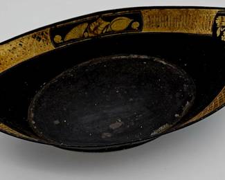 Black and gilt antique toleware bread basket