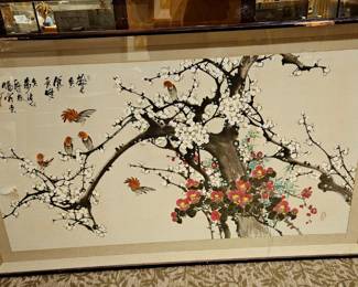 Oversized MCM painted scene behind glass