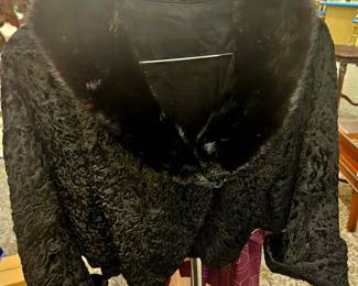 1910 c.  Black curly Persian lamb bolero with mink collar. Size XS/S  Outrageous! Excellent condition