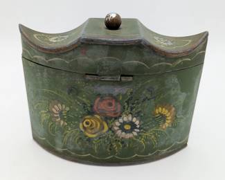 Antique Toleware Tea Caddy / Painted Tin Folk Art Box