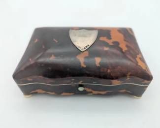 Georgian tortoiseshell box w sterling silver shield, wow!