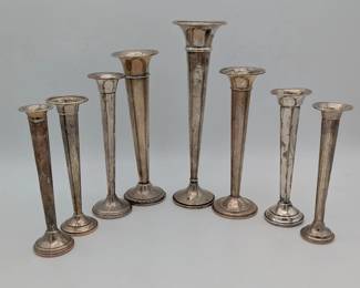 Set of 8 Vintage Sterling Silver Bud Vases