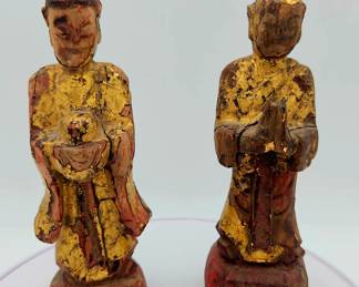 Two polychrome temple figures Qing Dynasty or earlier.  6" h  x 2" w