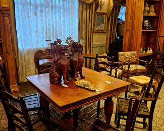 Beautiful chairs. Dogs and table