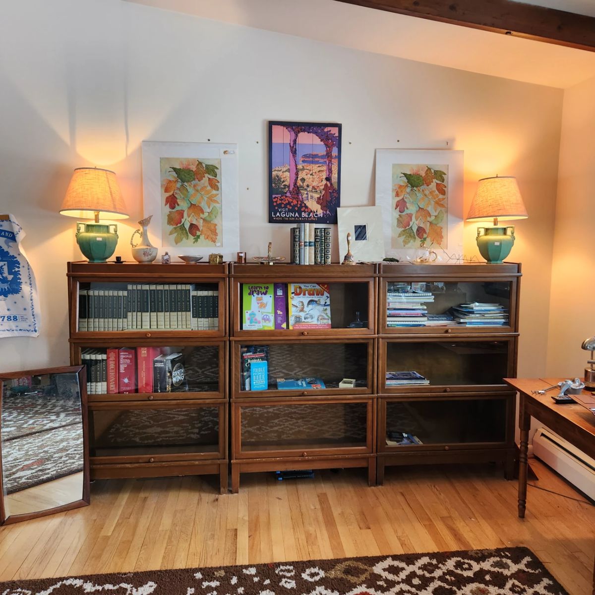 3 MCM barrister bookcases by Hale Industries. EACH SECTION (3 section stack) measures 53.5" tall x 34.25" wide x 11.5" deep