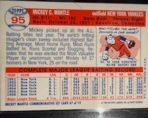 1996 Topps Mickey Mantle Commemorative Set (19 cards) also includes the Bowman Rookie Mantle reprint and comes with a quality custom wooden wall plaque engineered to hold 5 rows of encased and sealed Cards at 4 cards per row a picture of the plaque with cards will follow. The cards and plaque will be selling as a set with price to be determined.