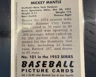 1996 Topps Mickey Mantle Commemorative Set (19 cards) also includes the Bowman Rookie Mantle reprint and comes with a quality custom wooden wall plaque engineered to hold 5 rows of encased and sealed Cards at 4 cards per row a picture of the plaque with cards will follow. The cards and plaque will be selling as a set with price to be determined.