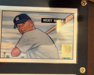 1996 Topps Mickey Mantle Commemorative Set (19 cards) also includes the Bowman Rookie Mantle reprint and comes with a quality custom wooden wall plaque engineered to hold 5 rows of encased and sealed Cards at 4 cards per row a picture of the plaque with cards will follow. The cards and plaque will be selling as a set with price to be determined.
