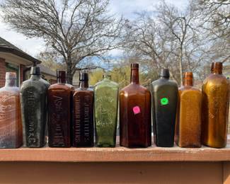 Random antique bottles, case gins, bitters bottles