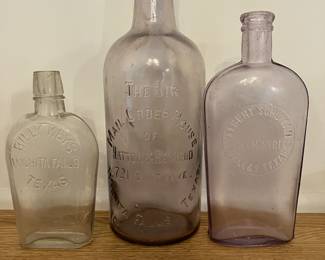 Rare Texas whiskey bottles flask cylinder