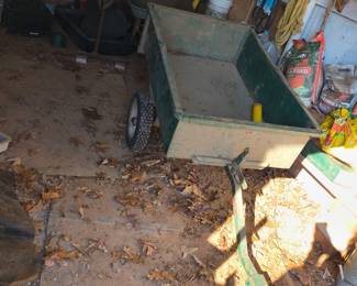 Green Metal Utility Cart With Pull Behind Hitch for Lawnmower