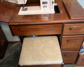 Elna Carina Sewing Machine, Cabinet, and Bench