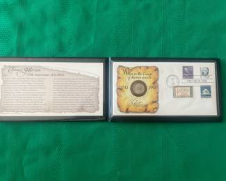 Thomas Jefferson 250th Birthday Uncirculated 1938 Nickel and First Day Issue Stamp Cover