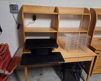 Desk with hutch and side flaps that provide additional desk space 