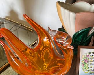Vintage orange glass bird