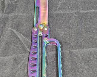 Iridescent Rainbow Knuckle Guard Butterfly Knife