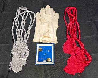 Brass Cuff Links, White Parade Gloves, & 2 Cords