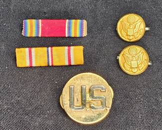 WWII Pin Back Bars, Collar Insignia & Buttons